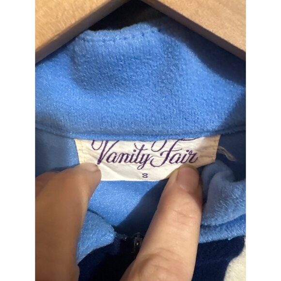 Vintage Vanity Fair Blue & Cream Robe With Front Zipper - Picture 3 of 5